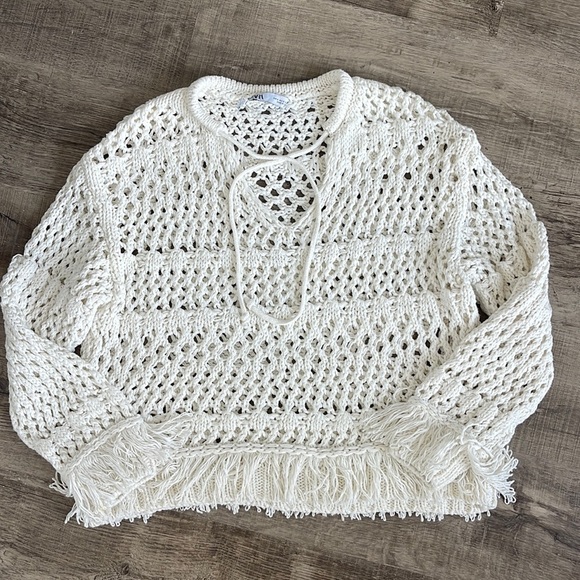 Zara open knit fringe trim sweater - Picture 7 of 14